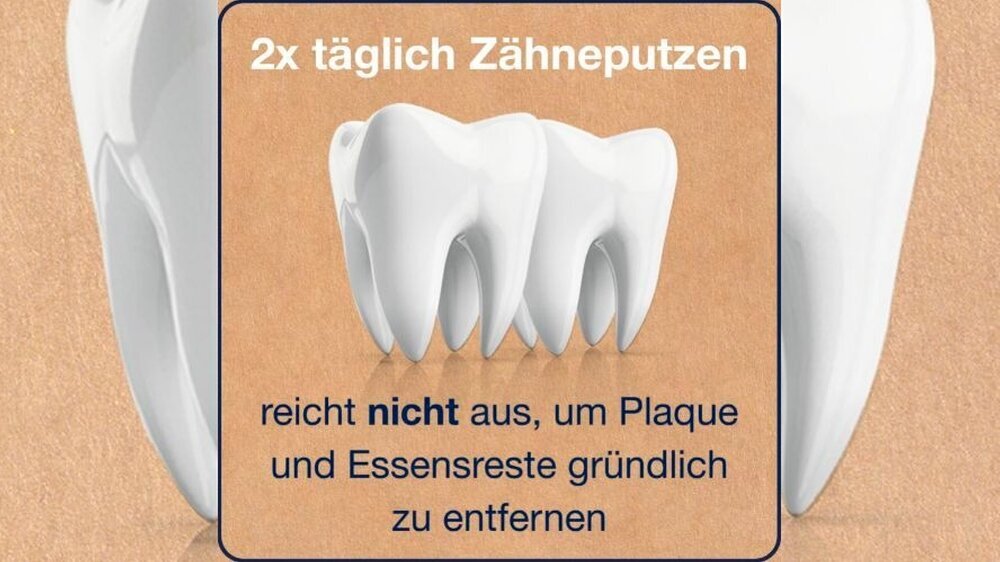 Diseño sin título - 5 2x tägliches Zähneputzen ist nicht ausreichend, um Plaque und Essensreste gründlich zu entfernen.