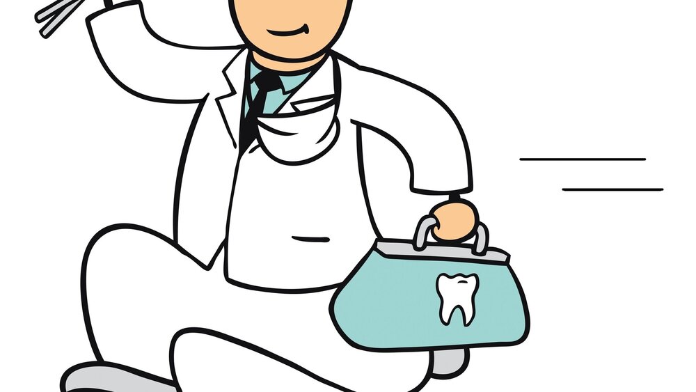 Schneller Cartoon Zahnarzt rennt zu einem Notfall