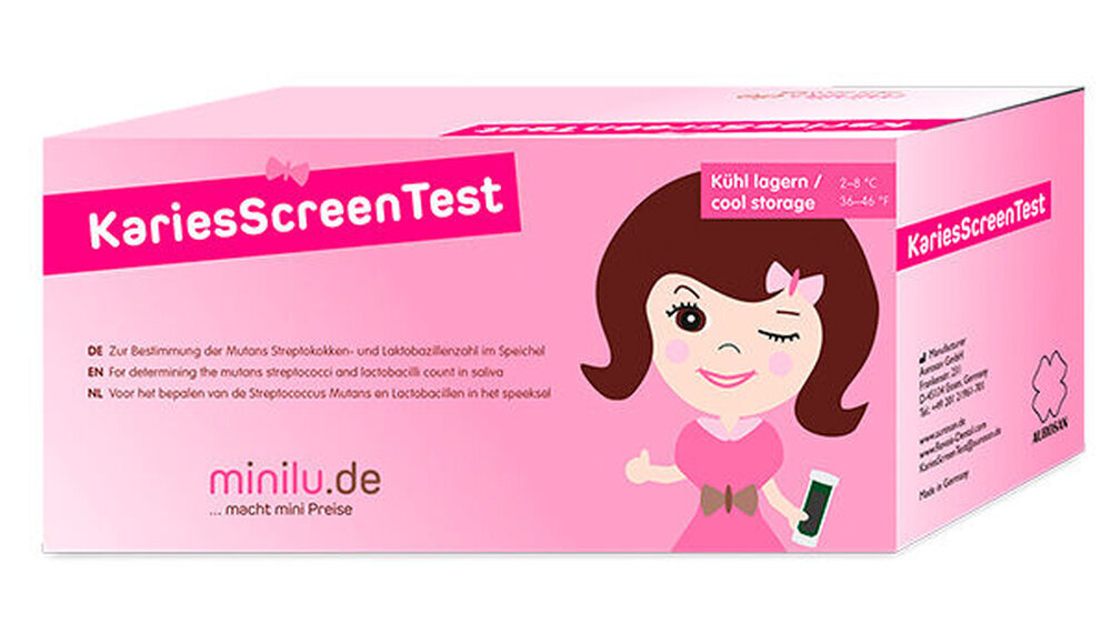 Der KariesScreenTest ist patentiert und bestimmt die kariesrelevanten Keime Streptococcus mutans und Laktobazillen. Der Test ist in der praxisgerechten Packung mit zehn Dips erhältlich.