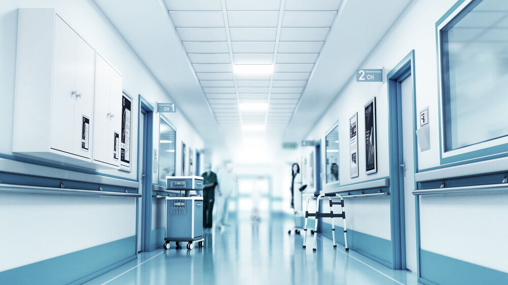Medical concept. Hospital corridor with rooms. 3d illustration Krankenhausflur mit Zimmern