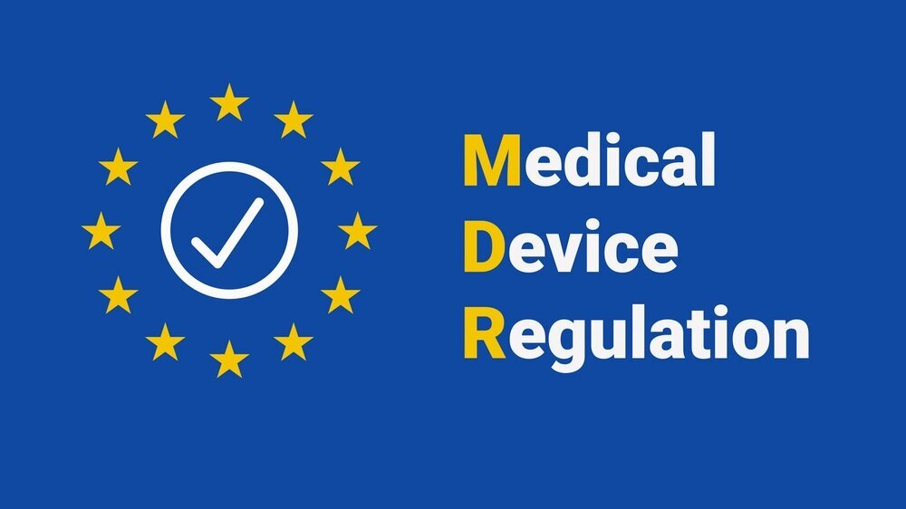 MDR - Medical Device Regulation. Regulation of the EU- European Union on the clinical investigation and sale of medical devices for human use. Vector illustration on blue background Die Verordnung (EU) 2017/745 über Medizinprodukte – auch Medical Device Regulation (MDR) genannt ist am 25. Mai 2017 in Kraft getreten.