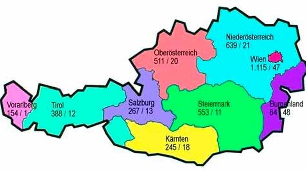 Anzahl der Zahnärzte/Dentisten in den einzelnen Bundesländern. (Quelle: Statistik Austria;\r\nStand Dezember 2002)