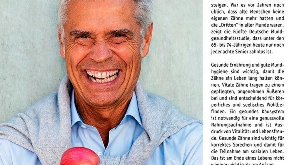 Cover der aktuellen Ausgabe zeigt einen lächelnden Senioren, der eine gute Mundhygiene hat. Cover der aktuellen Ausgabe zeigt einen lächelnden Senioren, der eine gute Mundhygiene hat.