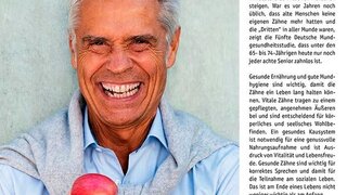 Cover der aktuellen Ausgabe zeigt einen lächelnden Senioren, der eine gute Mundhygiene hat.