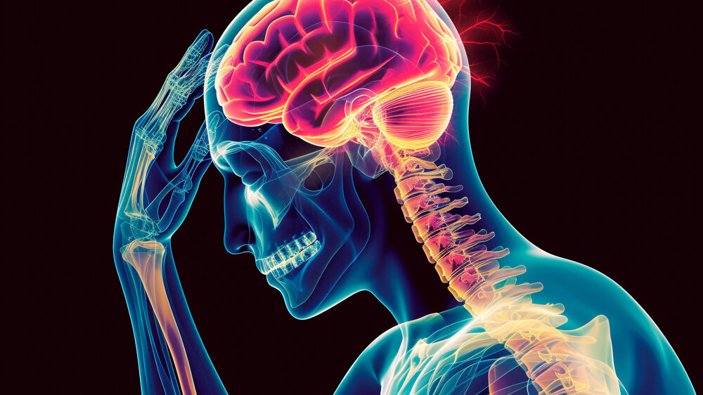 a x-ray of a person with a brain and pain Schlaganfall
