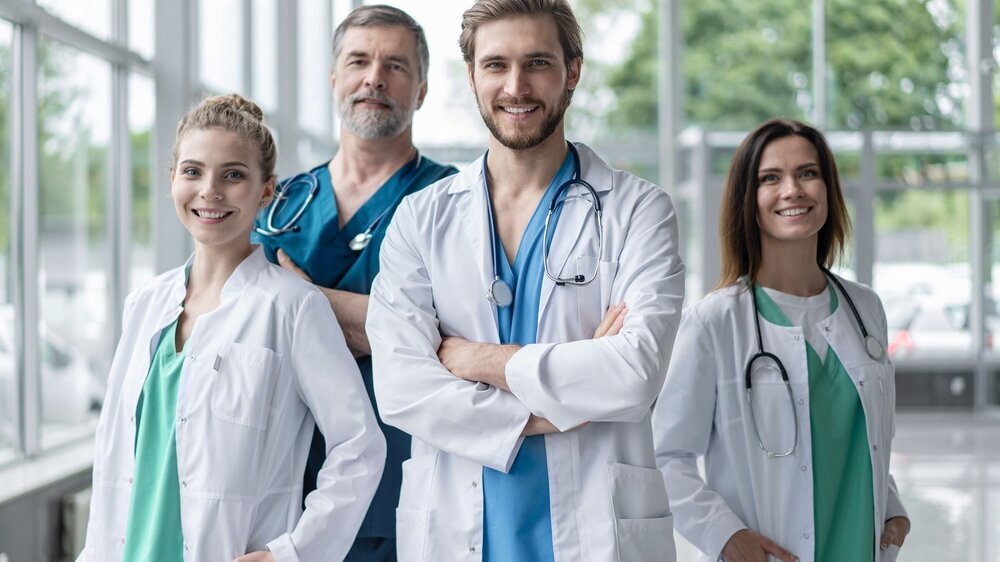 Group of medical staff smiling at the hospital. Group of medical staff smiling at the hospital