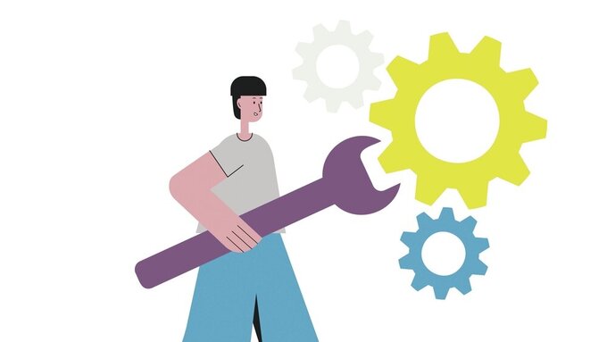 Character hold a big wrench Zange Werkzeug