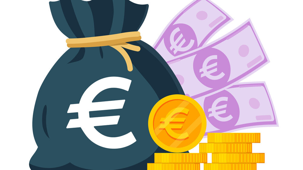 Euro Currency Vector Illustration. Euro money. Coins, Bag and Banknotes are isolated from each other. Geldsack