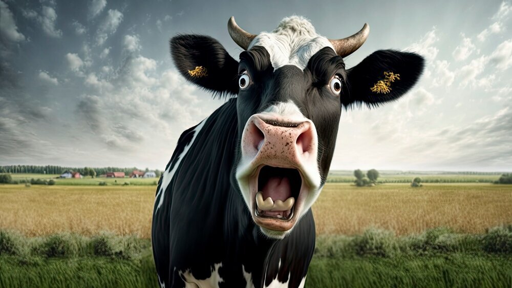 funny cow in the field, ai generated Kuh auf der Weide