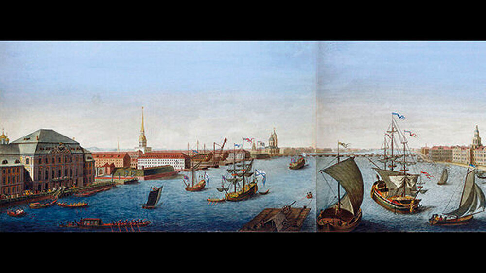 St. Petersburg: Auf der linken Newaseite ist der Vorgängerbau des Winterpalasts zu sehen. Dort residierten bis 1917 alle russischen Kaiser und Kaiserinnen....