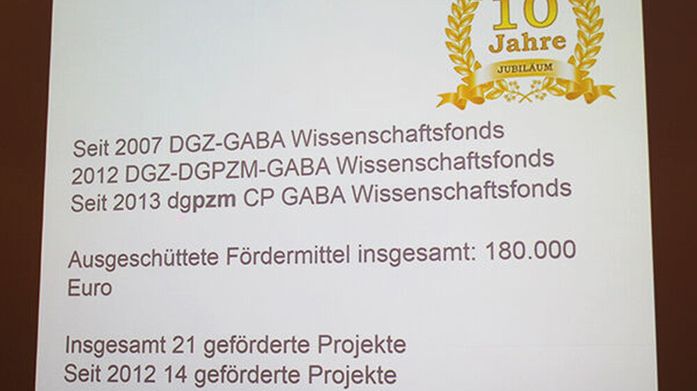 Prof. Carolina Ganß, Gießen, bezifferte auf dem DGPZM-Symposium die Fördermittel, die CP GABA seit einer Dekade ausschüttet. In insgesamt 21 Projekte sind ihrzufolge bisher 180.000 Euro geflossen.