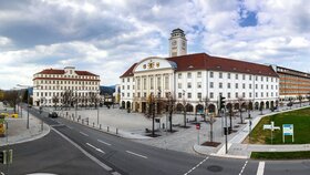 SONNEBERG, GERMANY - CIRCA APRIL, 2019: The city hall alias Rathaus of Sonneberg town, Thuringia, Germany