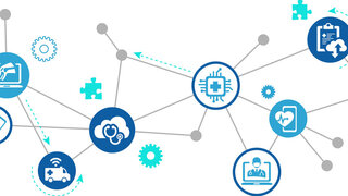 Netzwerk von Icons zum Thema Digitale Gesundheitsversorgung und intelligente Gesundheitsgeräte