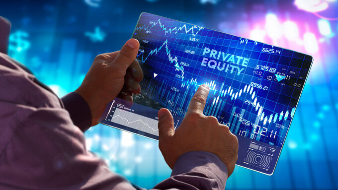 The concept of business, technology, the Internet and the network. A young entrepreneur working on a virtual screen of the future and sees the inscription: Private equity Private Equity