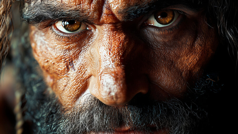Portrait of a stone age neanderthal man