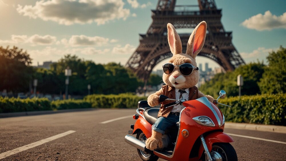 Hase vor dem Eiffelturm