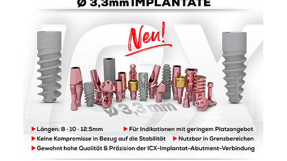In Bereichen mit geringem Platzangebot bieten schmale Zahnimplantate eindeutige Vorteile. So wie die neue ICX-Narrow Line der medentis medical.