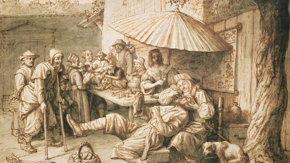 Abbildung 9: Versteckte Bildmotive gaben den Zeitgenossen Aufschluss über die Wahrnehmung der zahnärztlichen Tätigkeit im 17. Jahrhundert: Lambert Doomer, „Der Zahnarzt“, undatiert, wohl um 1660, Ashmolean Museum Oxford |