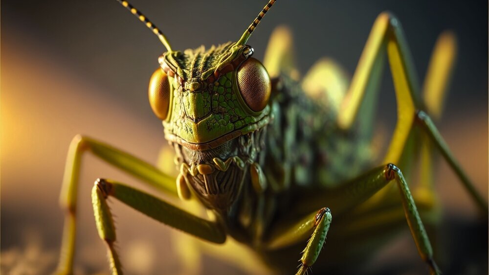 a close up of a grasshopper insect on a surface with other insects around it and a yellow light shining on the top of the head of the insect's head and neck,. Bundesgesundheitsminister Karl Lauterbach will einen Gesetzesentwurf vorlegen, der den Einstieg von investorenbetriebenen MVZ, „diese Heuschrecken in Arztpraxen“, unterbinden soll.