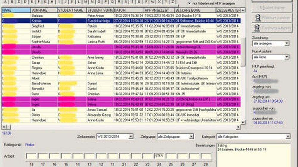 Abbildung 4: Verwaltung von Studentenarbeiten im Klinik-Software-System |