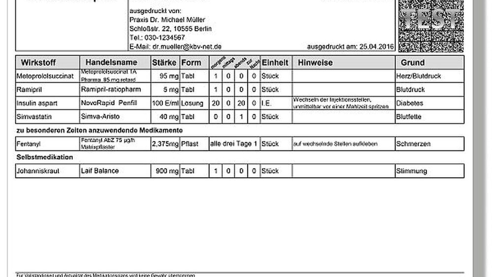 Anhand des Medikationsplans sieht der Arzt, welche Medikamente sein Patient aktuell einnimmt. Gibt jener auch alle Arzneien an, können gefährliche Wechselwirkungen vermieden werden. Profitieren werden davon wahrscheinlich vor allem ältere und chronisch kranke Menschen. |