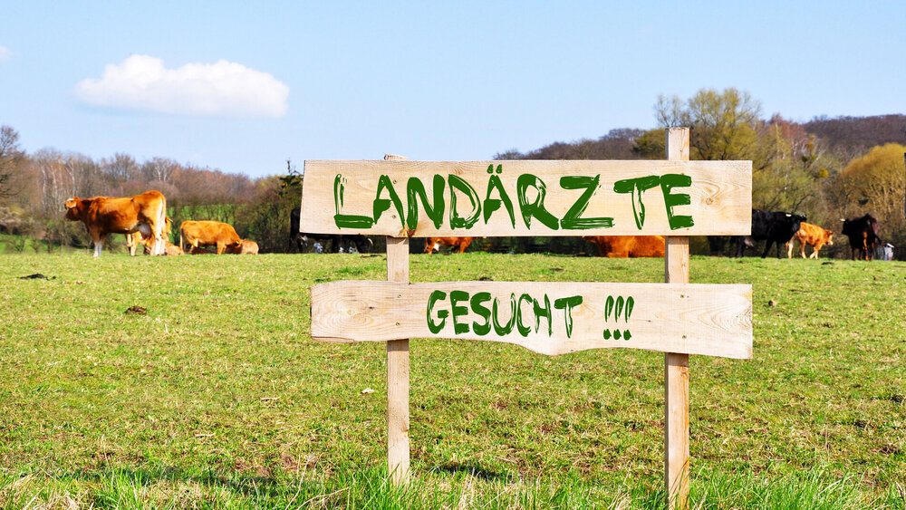 Schild mit der Aufschrift "Landärzte gesucht"