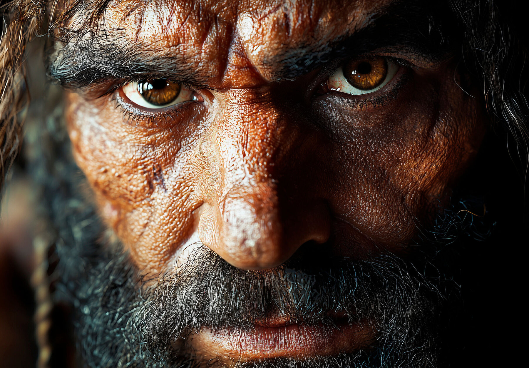 Portrait of a stone age neanderthal man