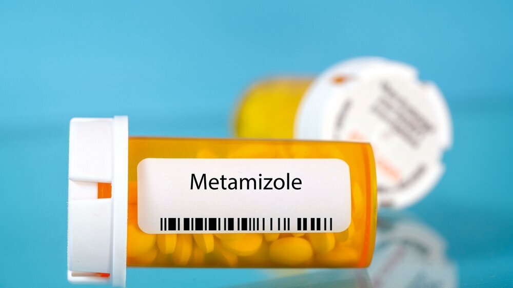 Metamizole. Metamizole pills in RX prescription drug bottle Metamizol