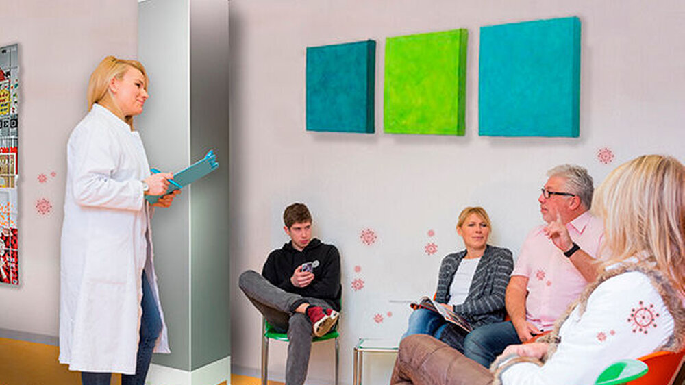 Neben AHA: ‘IC AIR‘ geht Viren und Bakterien ans Erbgut und schafft ein nahezu keimfreies Wartezimmer.