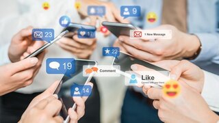 Business people watching a live streaming. Social media concept.