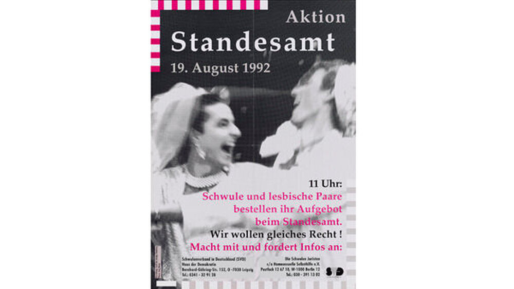 Plakat zur „Aktion Standesamt“, 1992 \r\nDeutsches Historisches Museum, Berlin\r\n© LSVD-Bundesverband