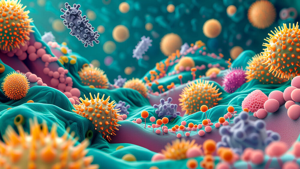 Mikrobiom mit einem vielfältigen Spektrum von Bakterien, Pilzen und Viren