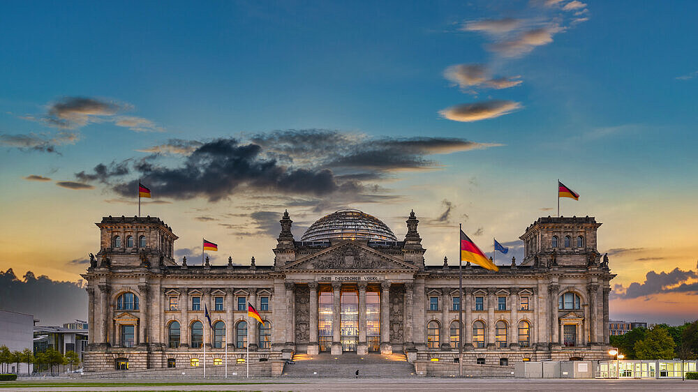 Berlin Germany, sunrise city skyline at Reichstag German Parliament Building Berlin Germany, sunrise city skyline at Reichstag German Parliament Building