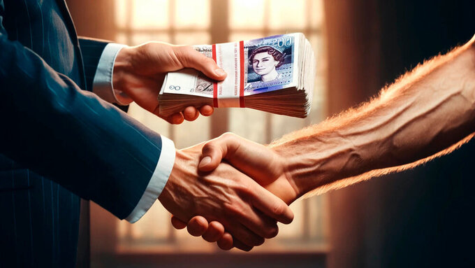 Mann überreicht britische Pfund