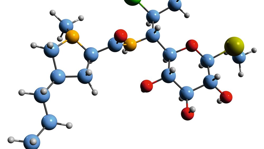 molecular chemical structure of antibiotic isolated on white background