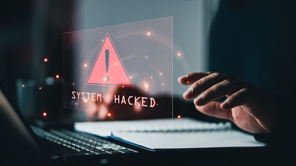 System hacked alert after cyber attack on computer network. compromised information concept. internet virus cyber security and cybercrime. hackers to steal the information is a cybercriminal