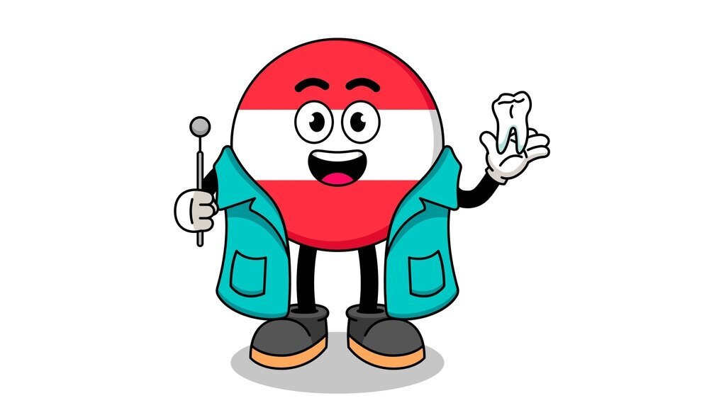 Illustration of austria flag mascot as a dentist Österreich Zahnarzt-Maskotttchen