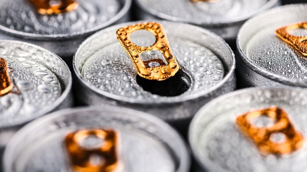 Portion of Energy Drinks, selective focus En