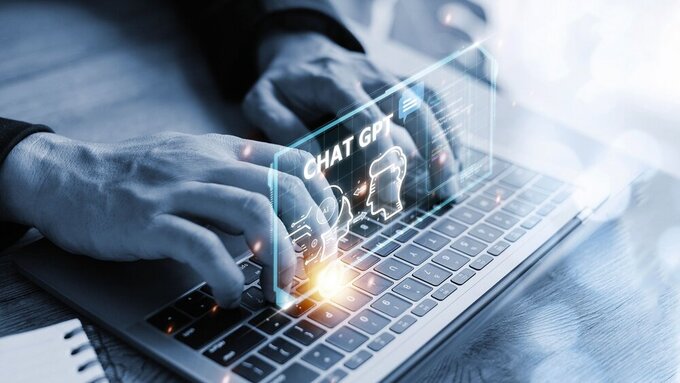 Chatbot Chat with AI, Artificial Intelligence. man using technology smart robot AI, artificial intelligence by enter command prompt for generates something, Futuristic technology transformation. Chatbot mit KI