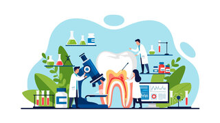 Illustrierte Darstellung von zahnmedizinischer Forschung.