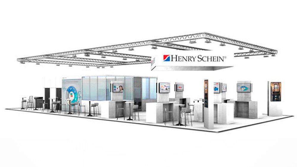 Der neue Messestand von Henry Schein Dental Deutschland stellt die umfassende und herstellerübergreifende Beratung der Messebesucher in den Mittelpunkt.