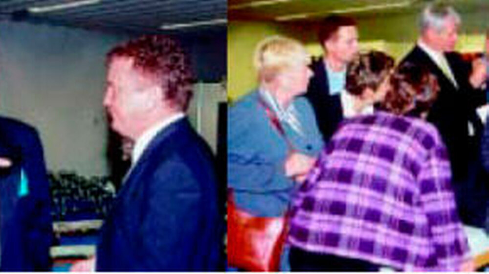 Kammerpräsident Herbert (m.) im Gespräch mit Alexander Ammann (l.) und Prof. Heiner Weber (r.) (linkes Bild) sowie Prof. Jakob Wirz (rechtes Bild, m.), der nach seinem Vortrag von Zuhörern umringt wurde.
