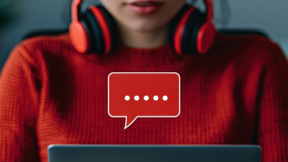 A person wearing headphones engages with a laptop, featuring a notification bubble, suggesting communication or feedback. Social Media