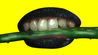 Schwarze Lippen zubeißen