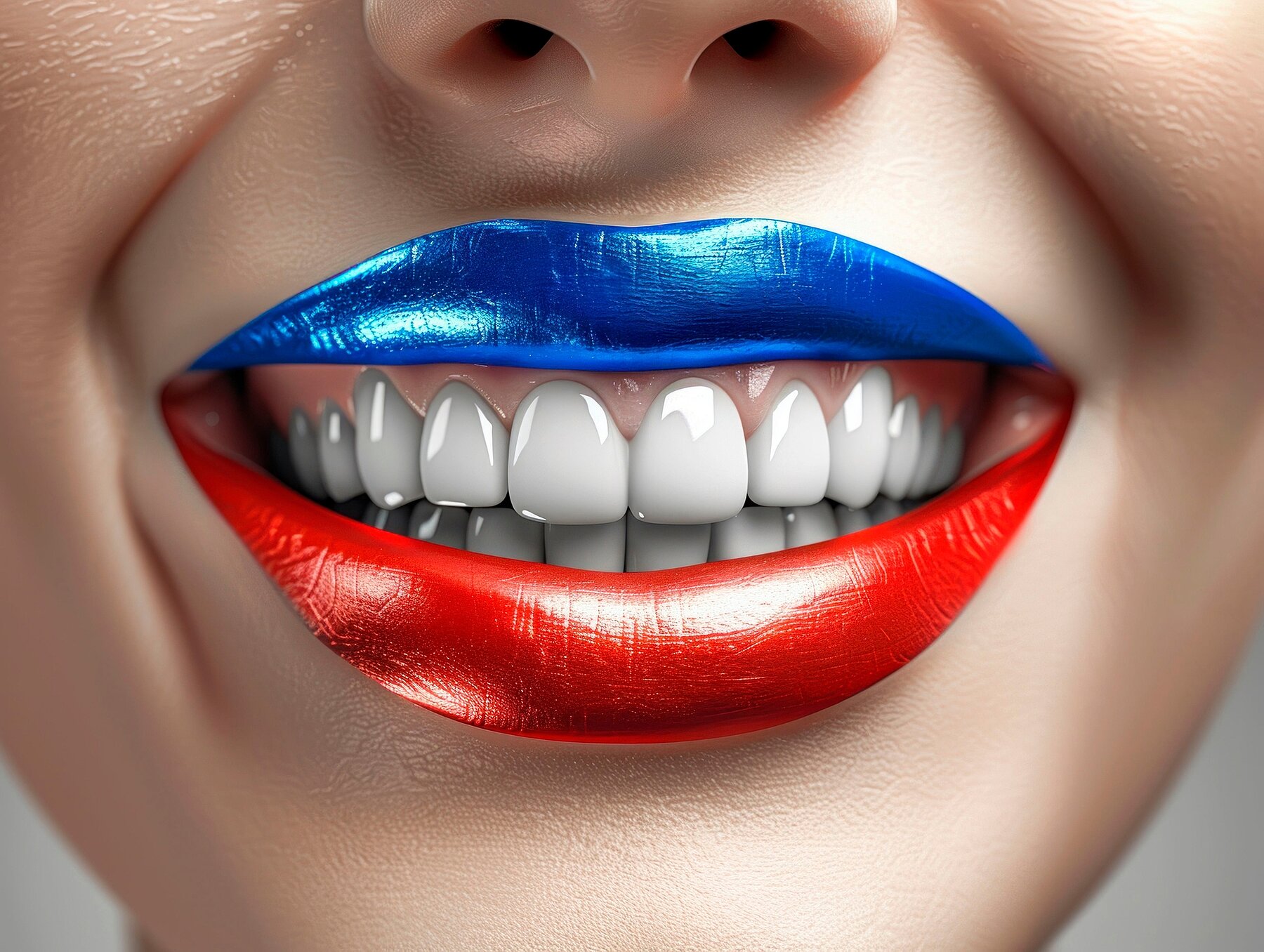 Smiling Lips with Red and Blue Lipstick Close-Up. Generative ai Smiling Lips with Red and Blue Lipstick Close-Up. Generative ai. High quality illustration