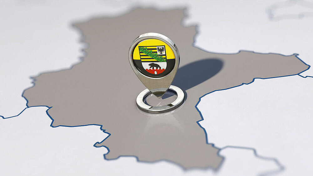 Bundesland Sachsen-Anhalt und Navigationspin mit Sachsen-Anhalt-Fahne Sachsen-Anhalt, Bundesland, Ziel, Landkarte, Wahl, Navigation, Wahlen, Tourismus, Migration, Sachsen Anhalt, Freistaat, Fahne, Flagge, Wappen, Zielland, Standort, Zielort, Industriestandort, Reiseziel, Arbeit, 3D, Job, Navi, Zielpunkt, reisen, Reise, Urlaub, Umzug, flüchten, Urlaubsziel, Navigationspin, Ausbildung, Karriere, Job, Pin, Urlaubsland, fliehen, made in Sachsen-Anhalt, Zielland, Reiseland, Zuflucht, Illustration, Wunschland, Wunschziel, rot weiß, Hintergrund, backdrop, Symbol, Symbolbild, Konzept, abstrakt, symbolisch, Saxony-Anhalt, vote, Sachsen-Anhalt, state of Saxony-Anhalt, shape, freistaat, landmark, icon, germany, elections, election, federal state, destination, map, navigation, tourism, migration, flag, coat of arms, target country, location, industrial site, Saxony-Anhalt flag, work, 3d, job, navi, travel, trip, vacation, move, escape, holiday destination, navigation pin, pin, holiday country, flee, made in Saxony-Anhalt, destination country, travel country, refuge, illustration, desired destination, red white, background, backdrop, symbol, symbolic image, concept, symbolic