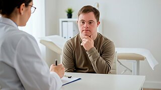 Patient mit kognitiver Einschränkung beim Hausarzt.