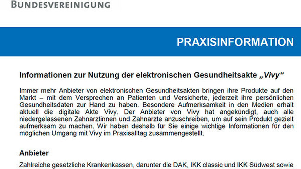 Diese Praxisinformation kann auf der Internetseite der KZBV unter dem Menüpunkt "Telematik und IT" heruntergeladen werden.