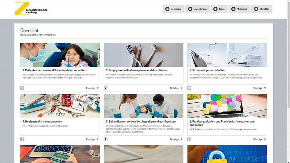 Abb. 1: Das Berichtsheft ist in Hamburg jetzt kein handschriftlich ausgefülltes Dokument mehr, sondern eine digital geführte Mappe. Das Foto zeigt das Dashboard, also die Benutzeroberfläche mit einzelnen Themenkomplexen.