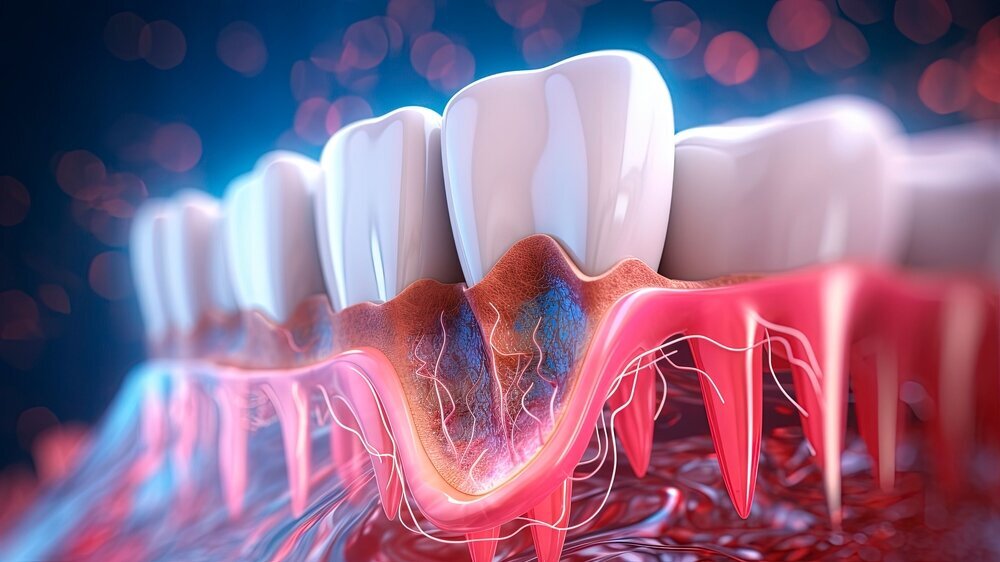 3d render of emoving tartar and plaque from teeth by ultrasonic scaler. Dental descaling concept Parodontitis